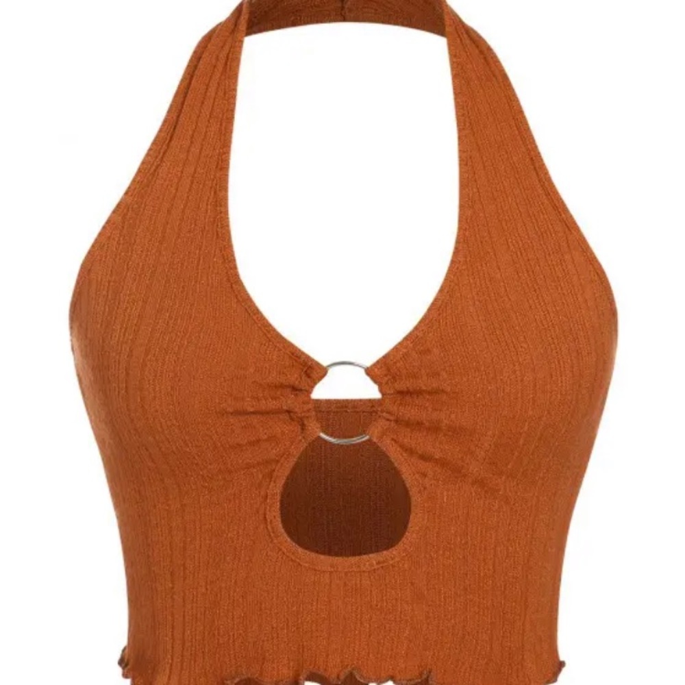 ZAFUL Ring Cutout Lettuce Knit Halter
